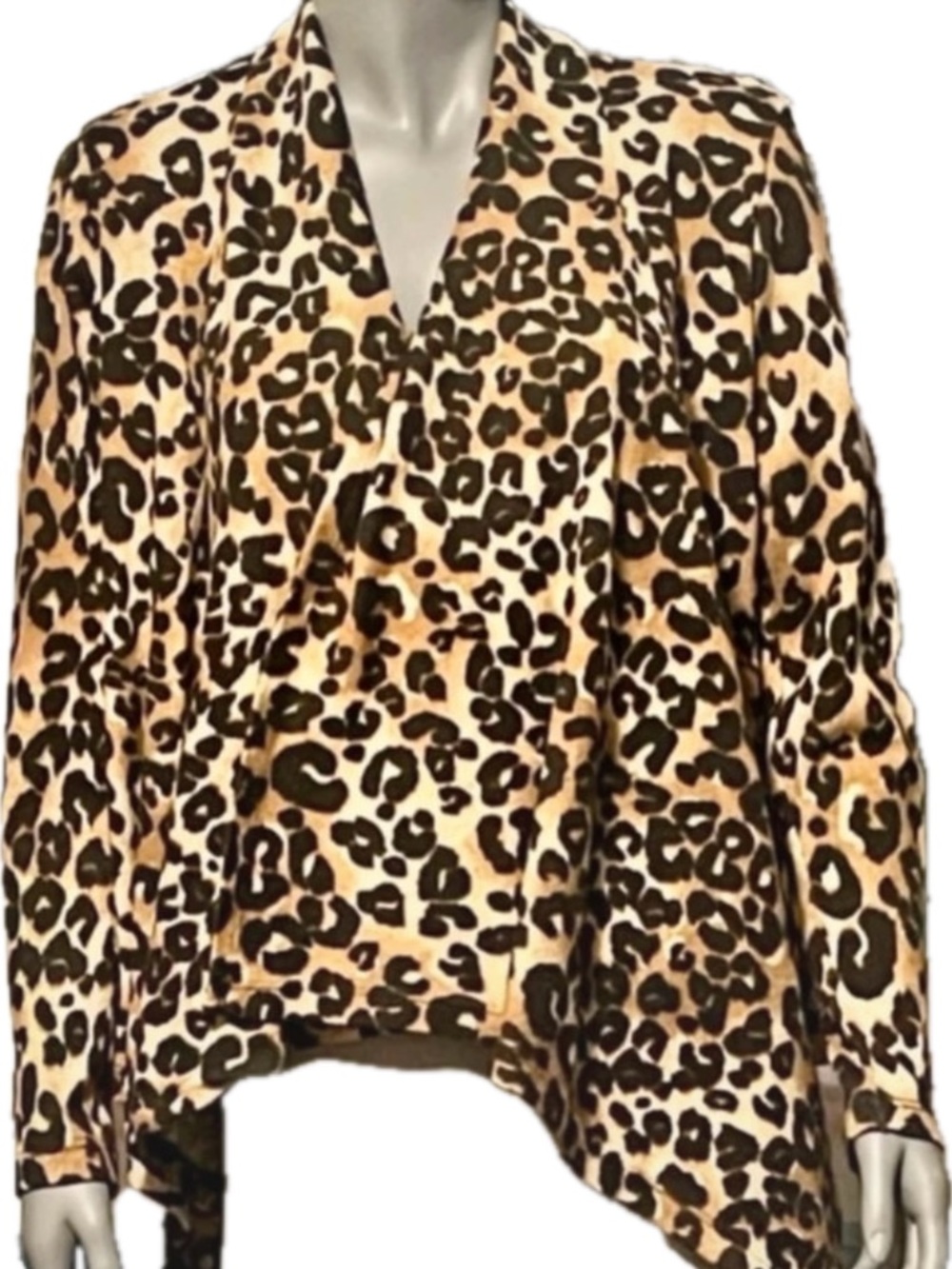 Roz & Ali XS Cardigan Open Front Asymmetrical Hem Leopard Print GUC